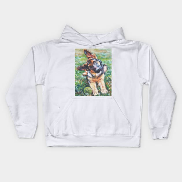 German Shepherd Fine Art Painting Kids Hoodie by LASHEPARD